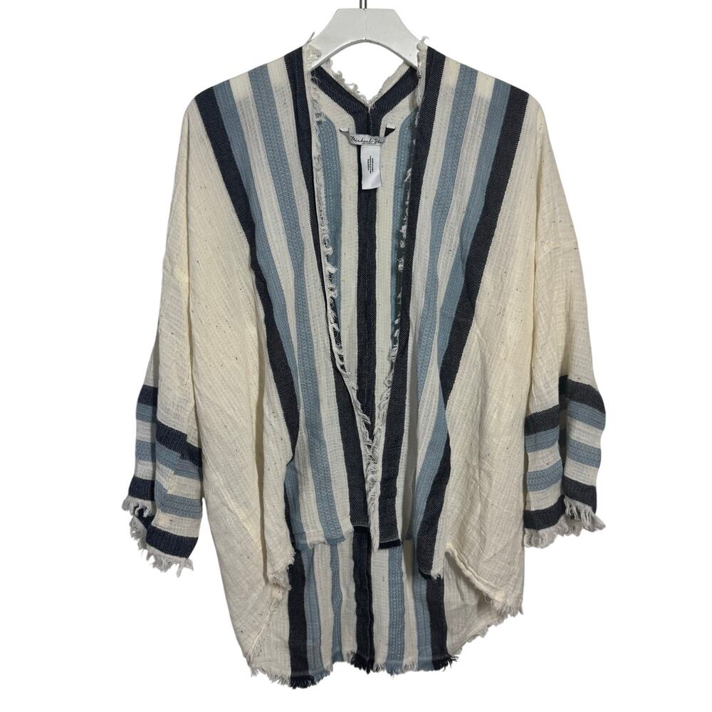 Michael Stars Bea Striped Coastal Boho Wrap Women One size Blue Tan Beach Cotton